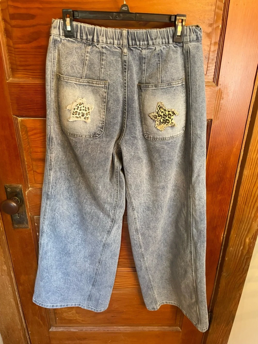 Blue Velvet Relaxed Fit Denim Jeans, Leopard Star Patches, Light Denim, Large - Picture 4 of 7